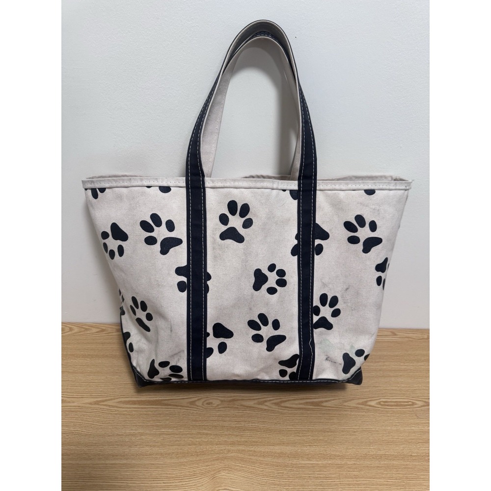 Vintage LL Bean Large Canvas Boat and Tote Bag Dog Print‎ Freeport Maine 1980's